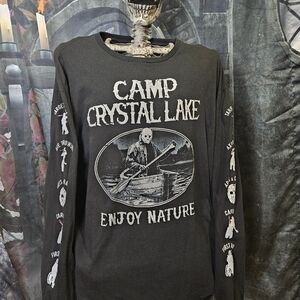 Camp Crystal Lake Graphic Long Sleeve Tee - Charcoal